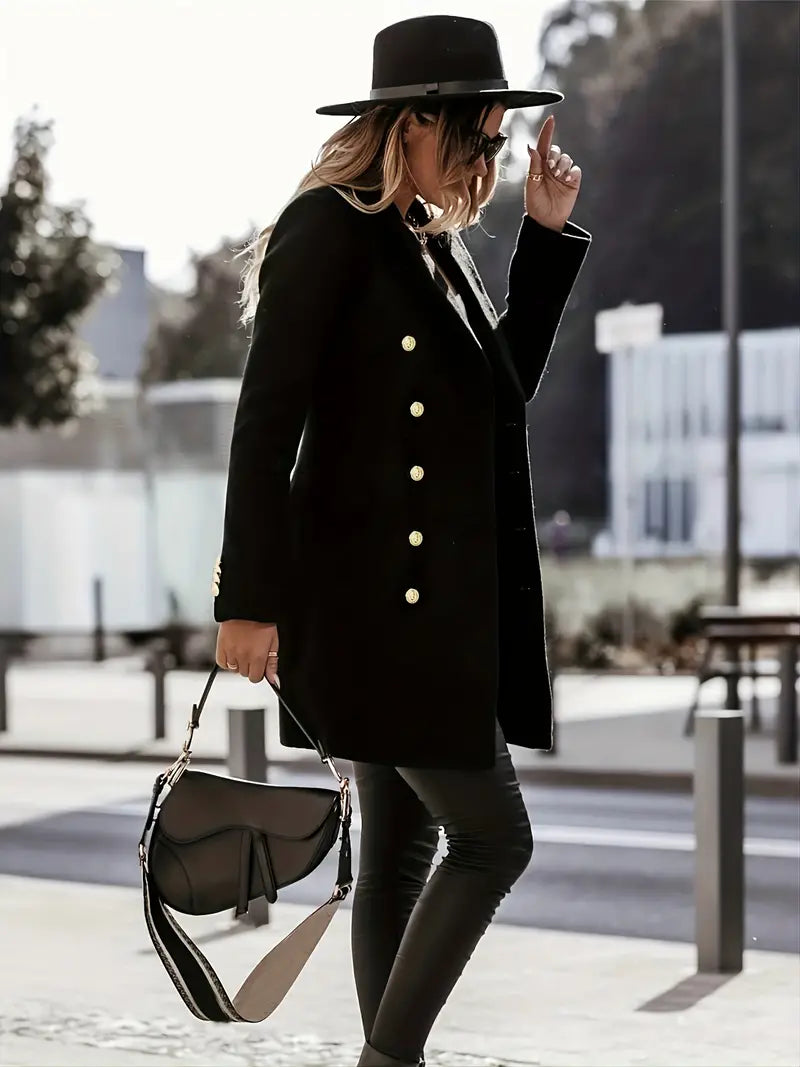Cappotto Donna Classico Doppio Petto con Bottoni Metallizzati