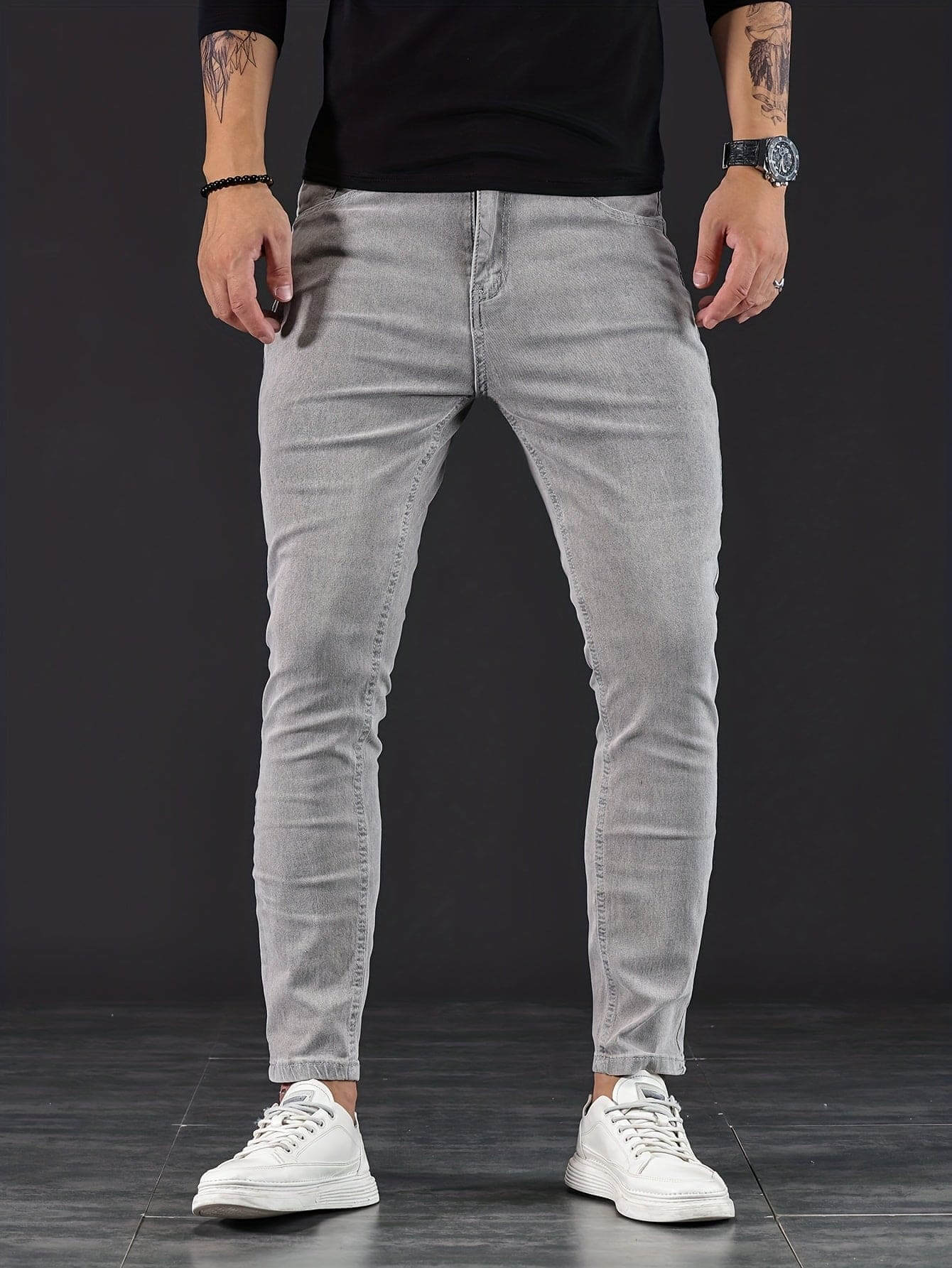 Jeans Uomo Skinny Slim Fit con Chiusura a Zip