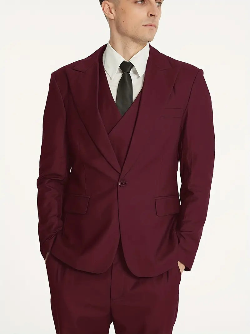 Completo Business Uomo Blazer Gilet e Pantaloni Taglio Classico