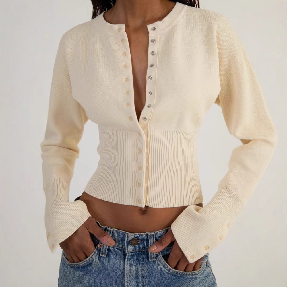Cardigan Donna con Bottoni e Maniche Lunghe in Maglia - Brentozzi