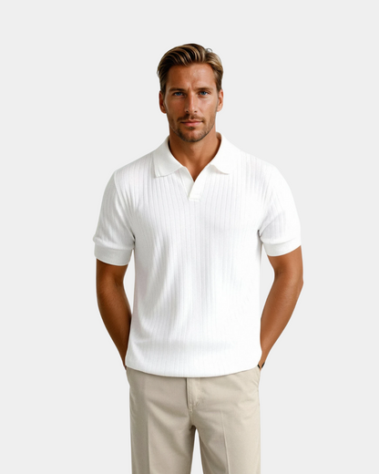 Polo Uomo in Maglia Ribbata Colletto Aperto Slim Fit - Brentozzi