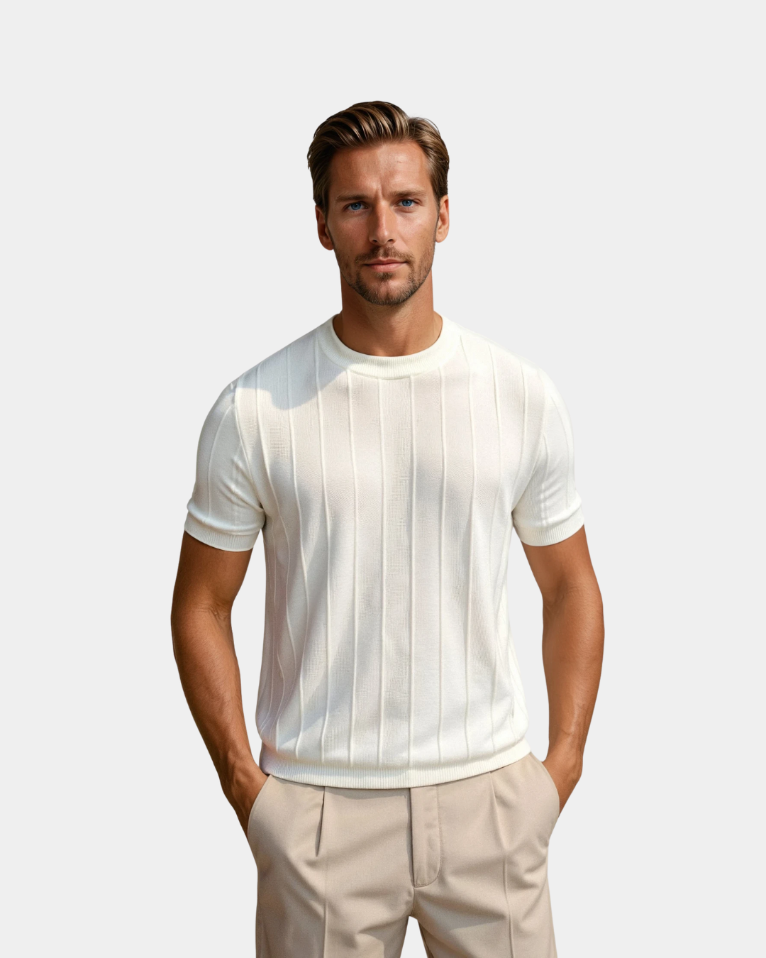 Maglia Uomo in Maglia Leggera con Righe Verticali Estate - Brentozzi