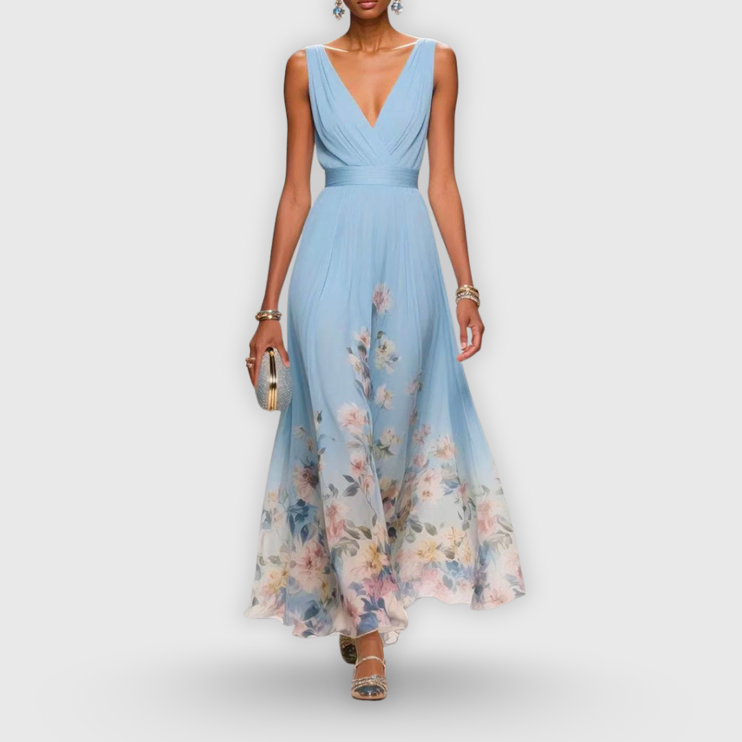 Abito Maxi Donna Scollo a V Fantasia Floreale - Brentozzi
