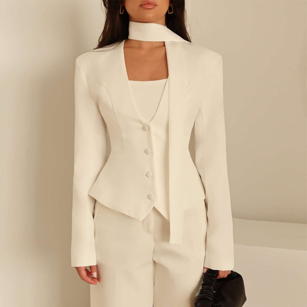 Blazer Donna Manica Lunga con Sciarpa Elegante