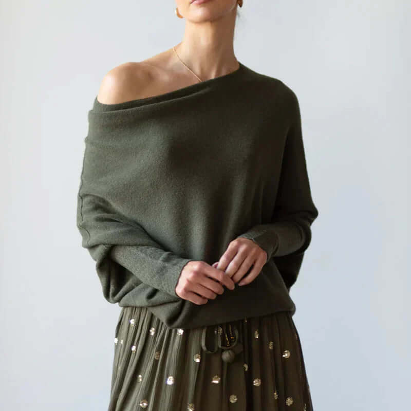 Maglione Donna Collo Alto con Effetto Drappeggiato Asimmetrico