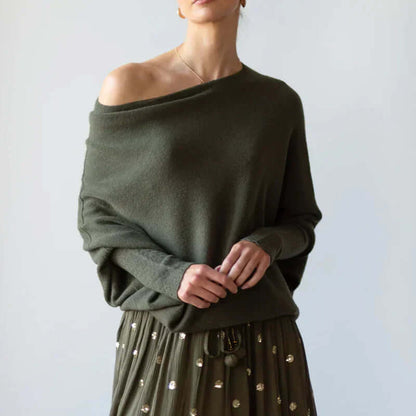 Maglione Donna Collo Alto con Effetto Drappeggiato Asimmetrico