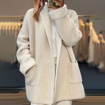 Cardigan Donna in Maglia Strutturata Lunghezza Lunga
