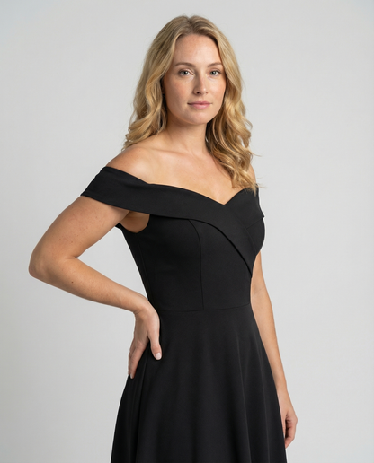 Abito Donna Elegante Scollo Bardot