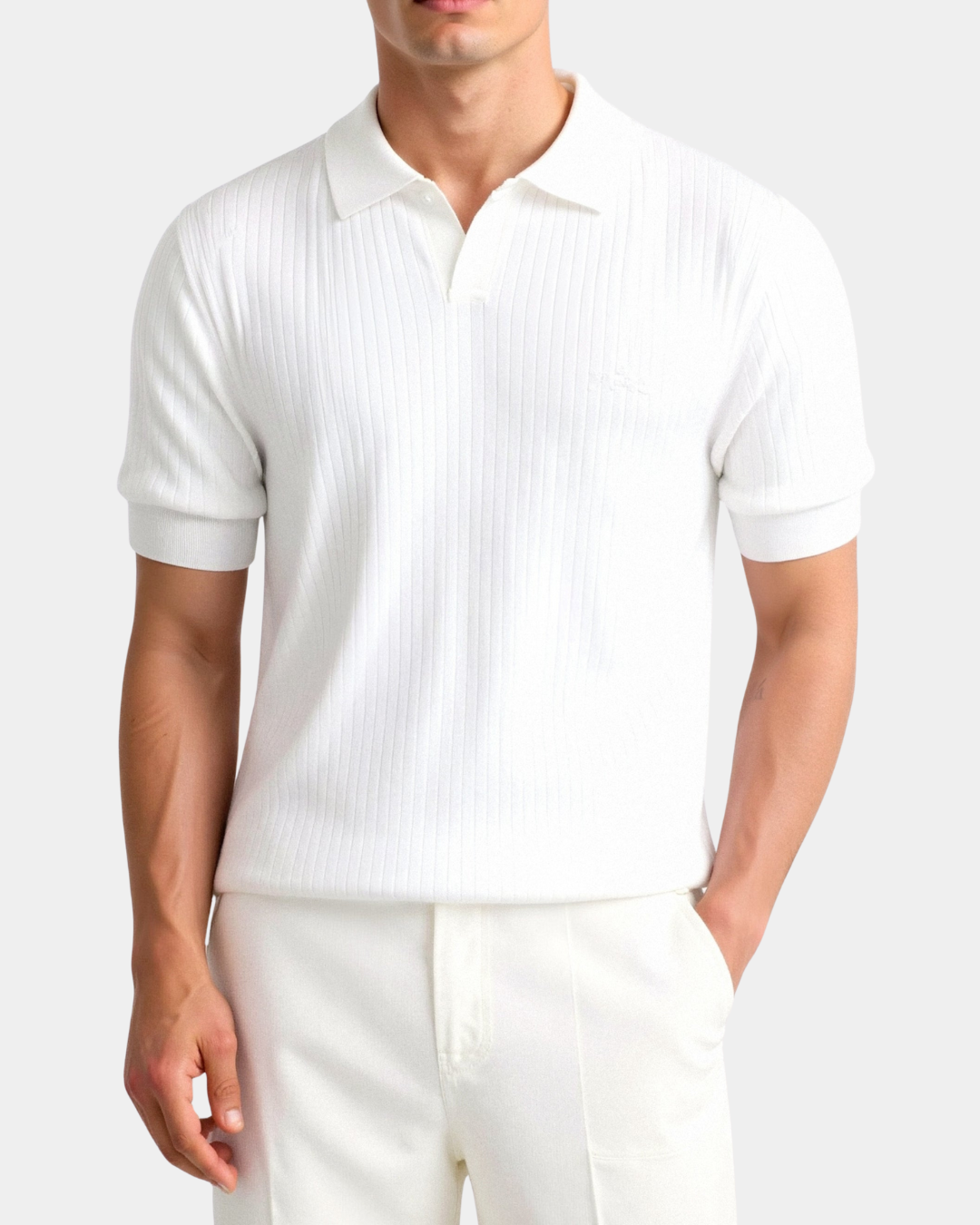 Polo Uomo in Maglia Ribbata Colletto Aperto Slim Fit