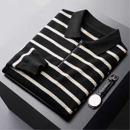 Polo Uomo Maglia a Righe Mezza Zip Manica Corta - Brentozzi