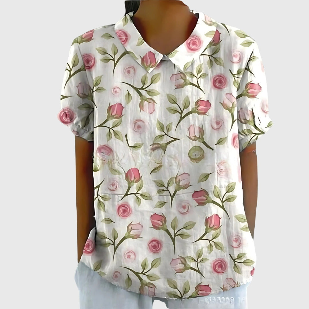 Blusa Donna con Colletto a Fiori Manica Corta