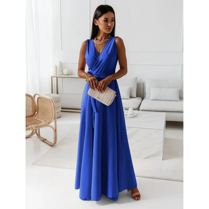 Abito Maxi Donna Effetto Incrociato Senza Maniche