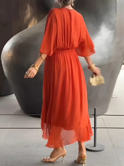 Abito Midi Donna a Portafoglio Stile Classico