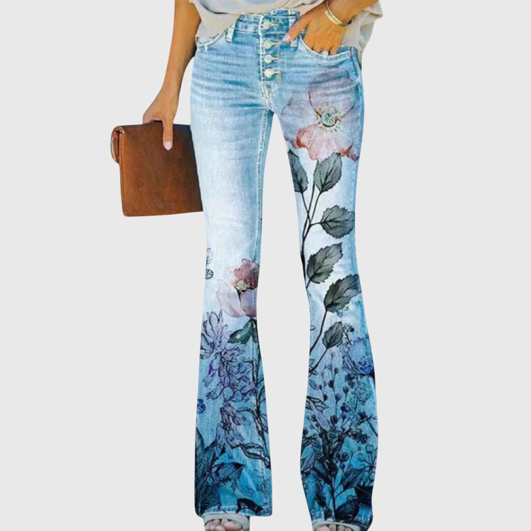 Jeans Donna Stampa Floreale Taglio Slim