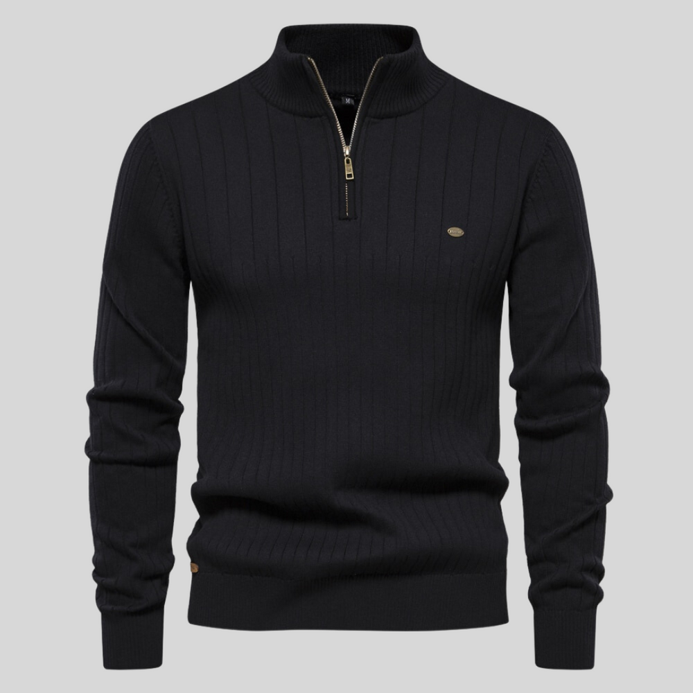 Maglione Uomo in Maglia Coste Collo Alto con Zip Corta