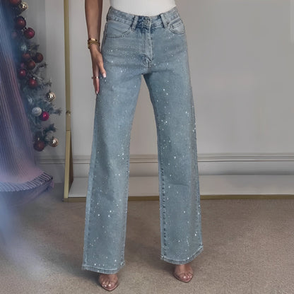 Pantaloni Donna con Glitter Vita Alta Elegante