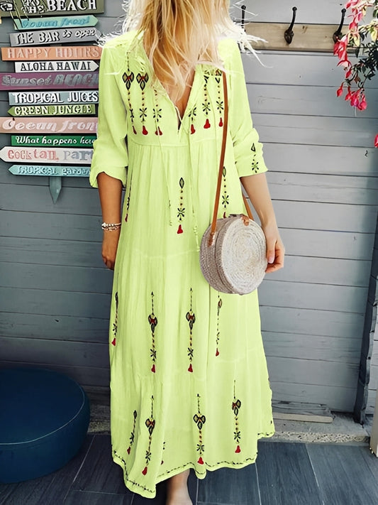 Abito Boho Donna in Jeans Scollo a V Floreale - Brentozzi
