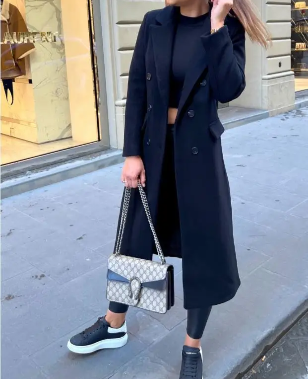 Trenchcoat Donna Elegante in Tessuto Sagomato Manica Lunga