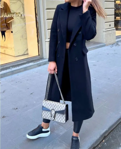 Trenchcoat Donna Elegante in Tessuto Sagomato Manica Lunga
