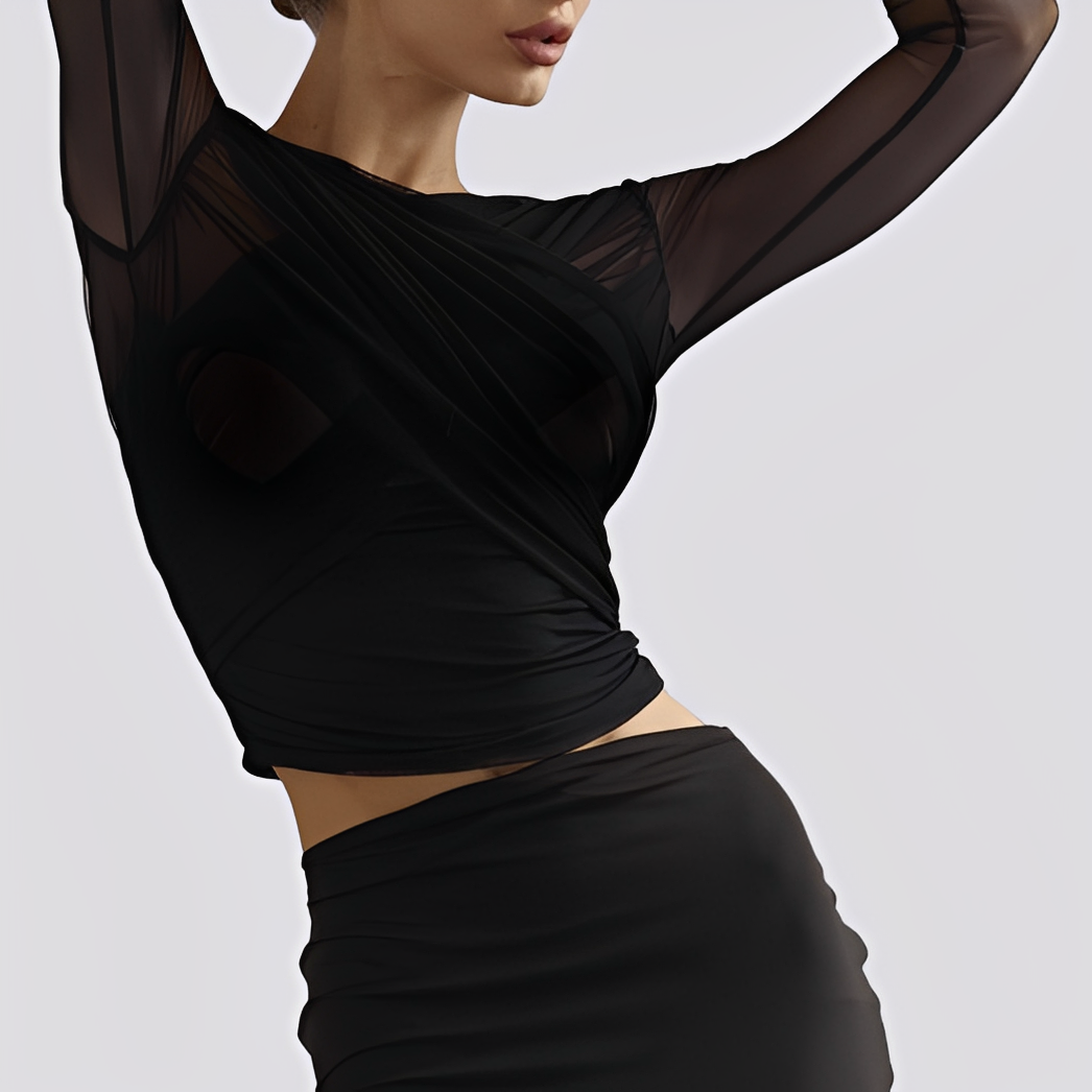 Donna Manica Lunga Stile Drappeggiato Elegante