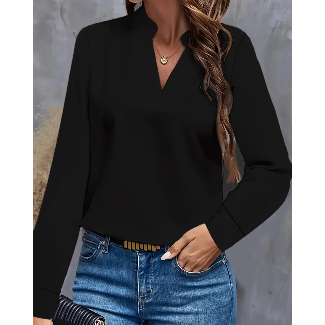 Camicia Donna Manica Lunga Scollo a V Design Lineare