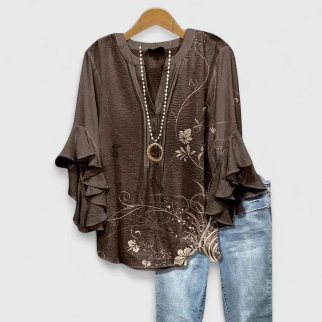 Donna Casual con Stampa Floreale e Maniche a Volant