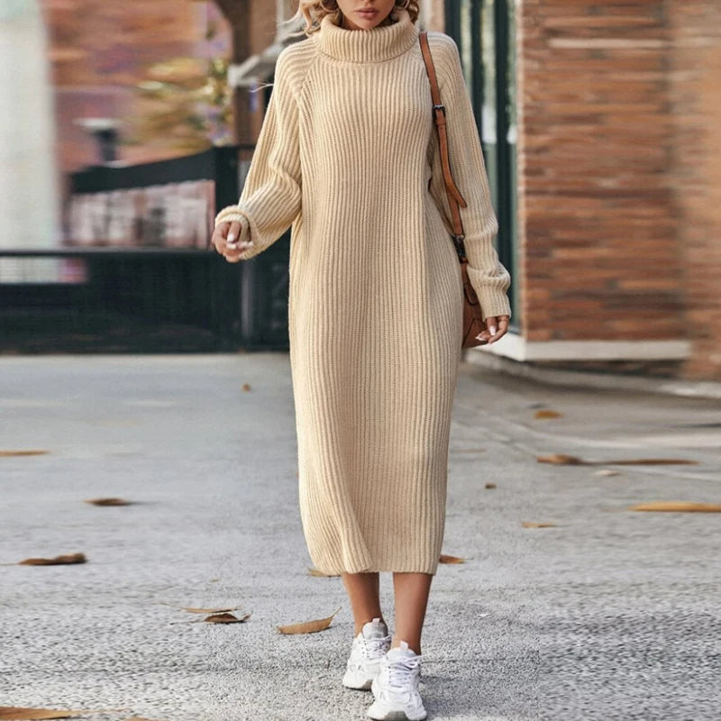 Abito Midi Donna Maglia Manica Lunga Collo Alto - Brentozzi