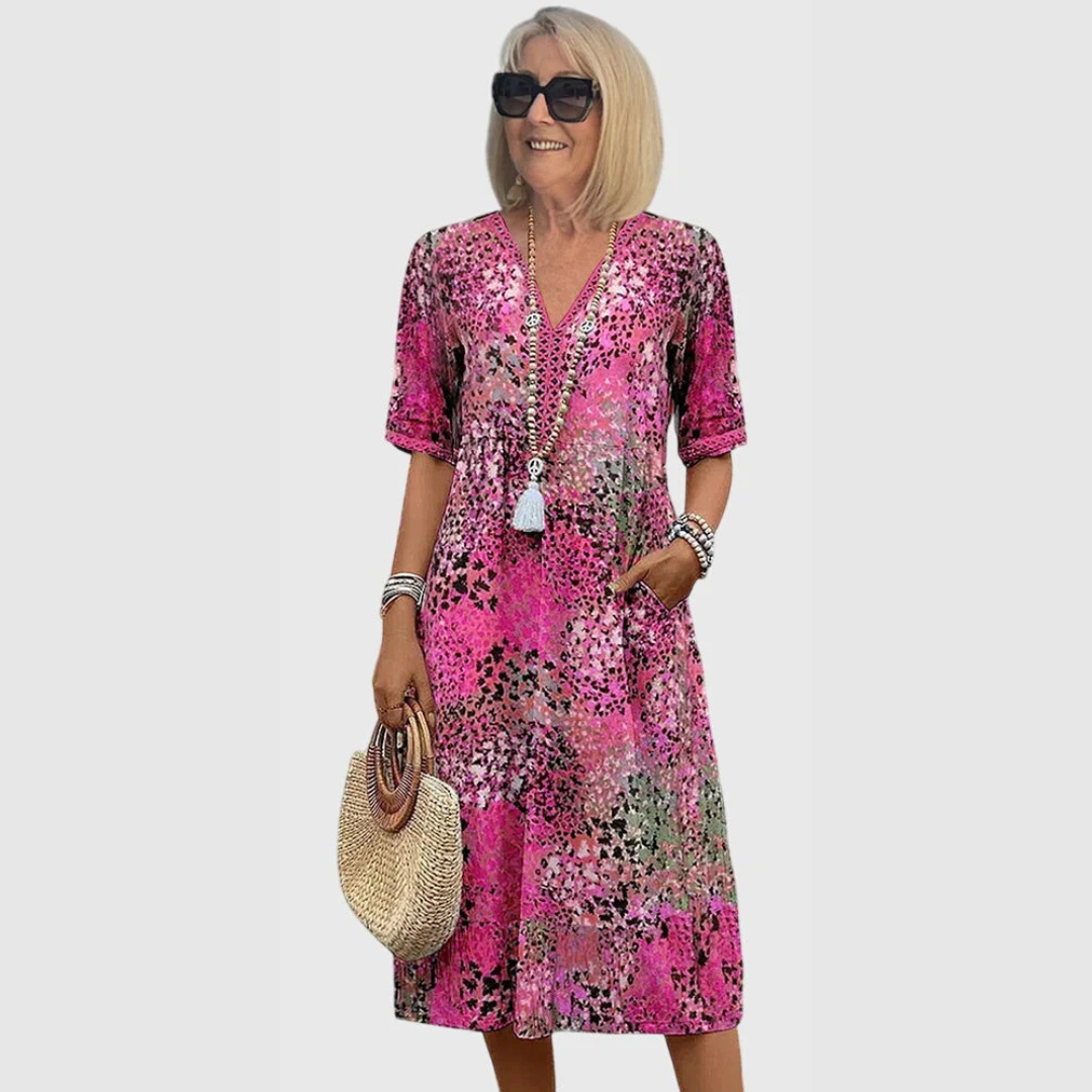 Abito Midi Donna Scollo a V Stampa