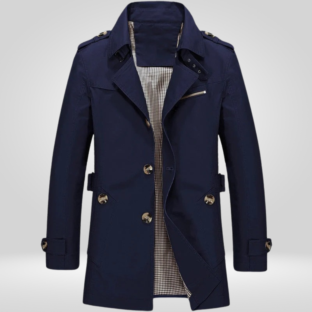 Trench Coat Uomo Classico Lunghezza Media Taglio Strutturato