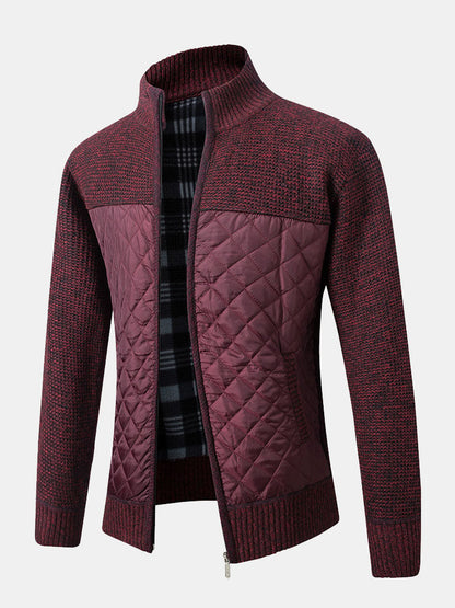 Cardigan Uomo Maglia Motivo Quadri Chiusura Frontale