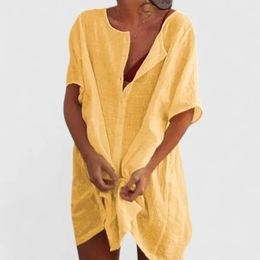 Vestito Spiaggia Donna Smanicato Bottoni Vestibilità Ampia