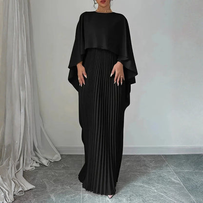 Abito Maxidress Donna con Cape Pieghettata Elegante