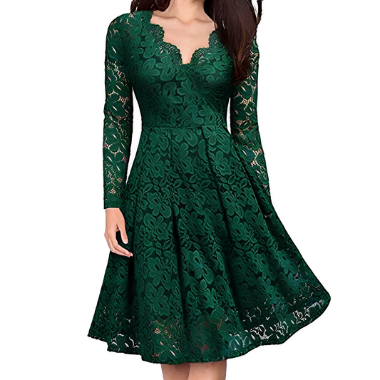 Abito Elegante Donna Manica Lunga Scollo a V - Brentozzi