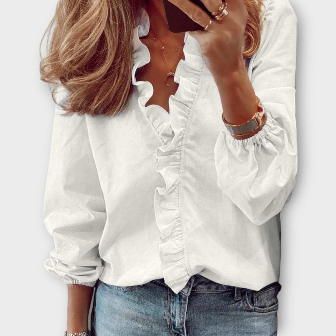 Blusa Donna Manica Lunga Scollo a V con Ruches - Brentozzi
