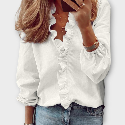 Blusa Donna Manica Lunga Scollo a V con Ruches - Brentozzi