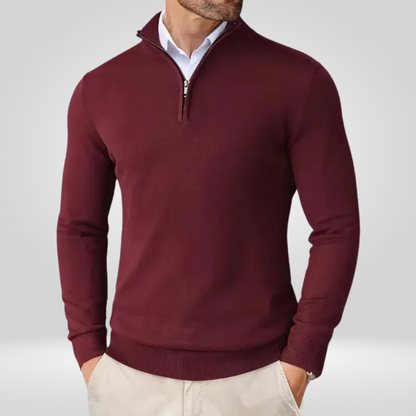 Maglione Uomo Collo con Zip Linee Sottili Slim Fit