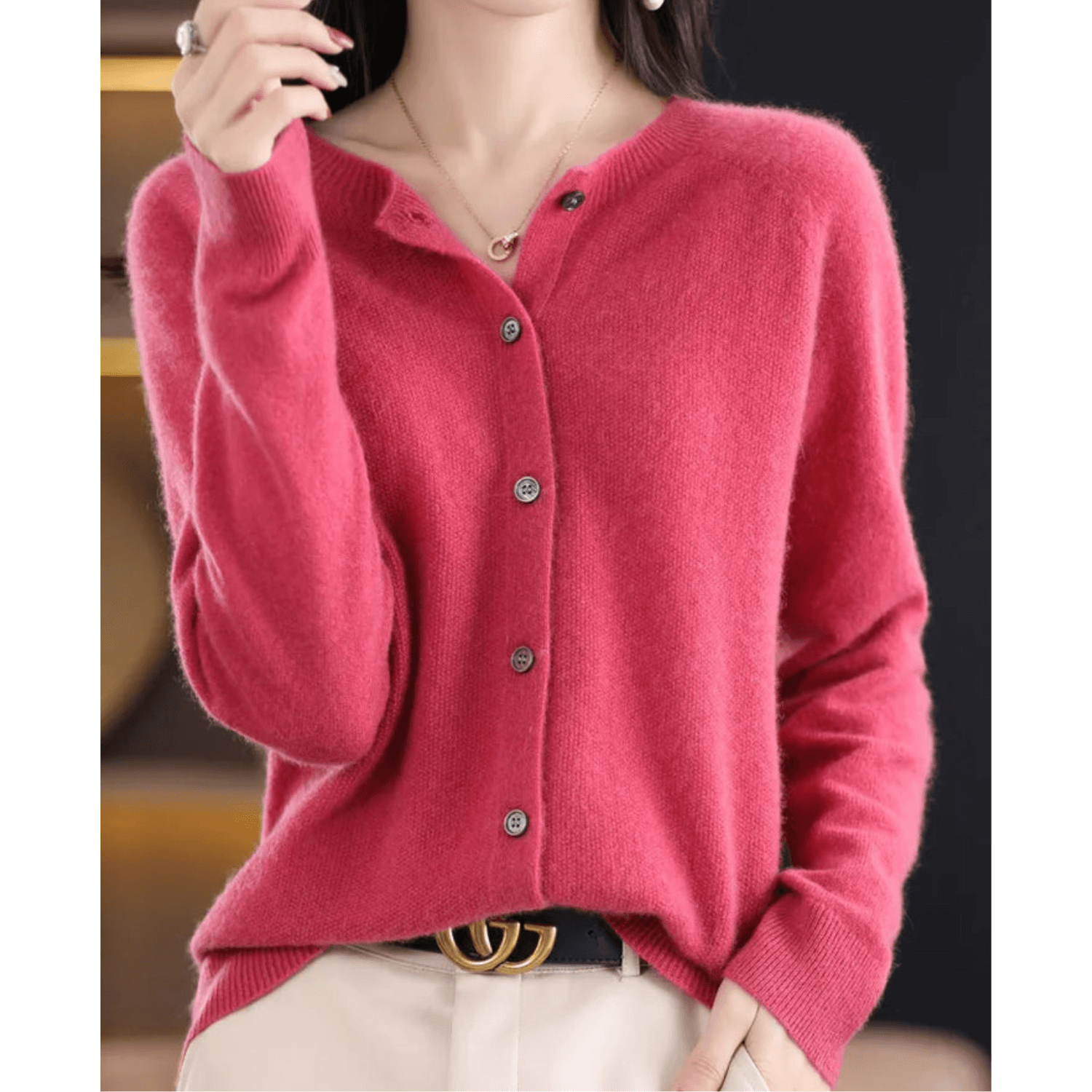 Cardigan Donna Maglia Fina Scollo Tondo Effetto Lana - Brentozzi