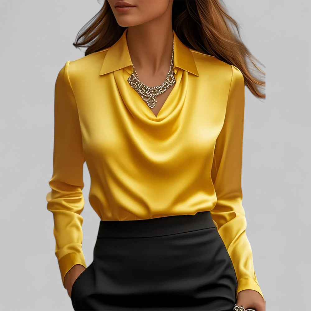 Blusa Donna Manica Lunga Scollo a Cascata