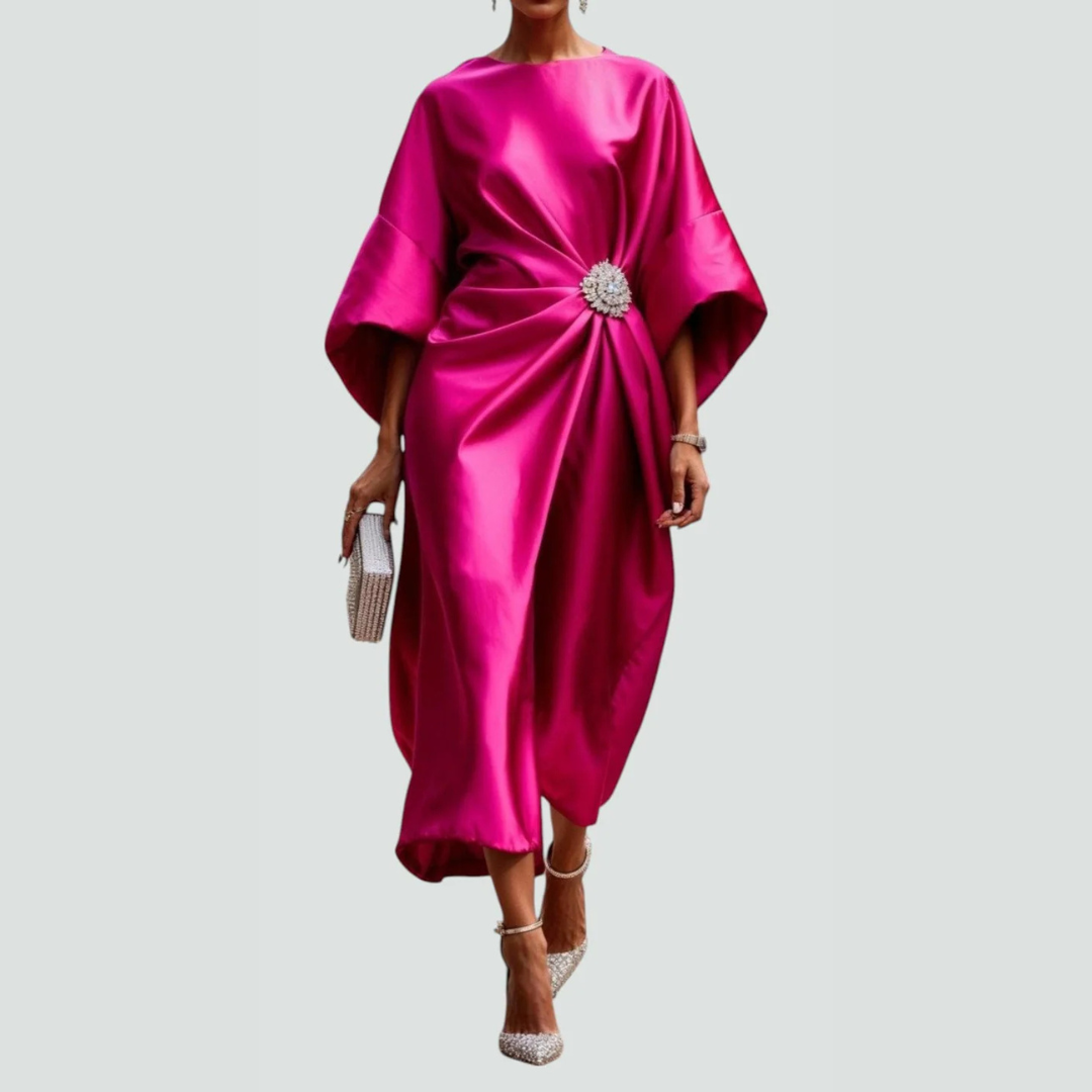 Abito Midi Donna con Maniche Pipistrello Drappeggiato