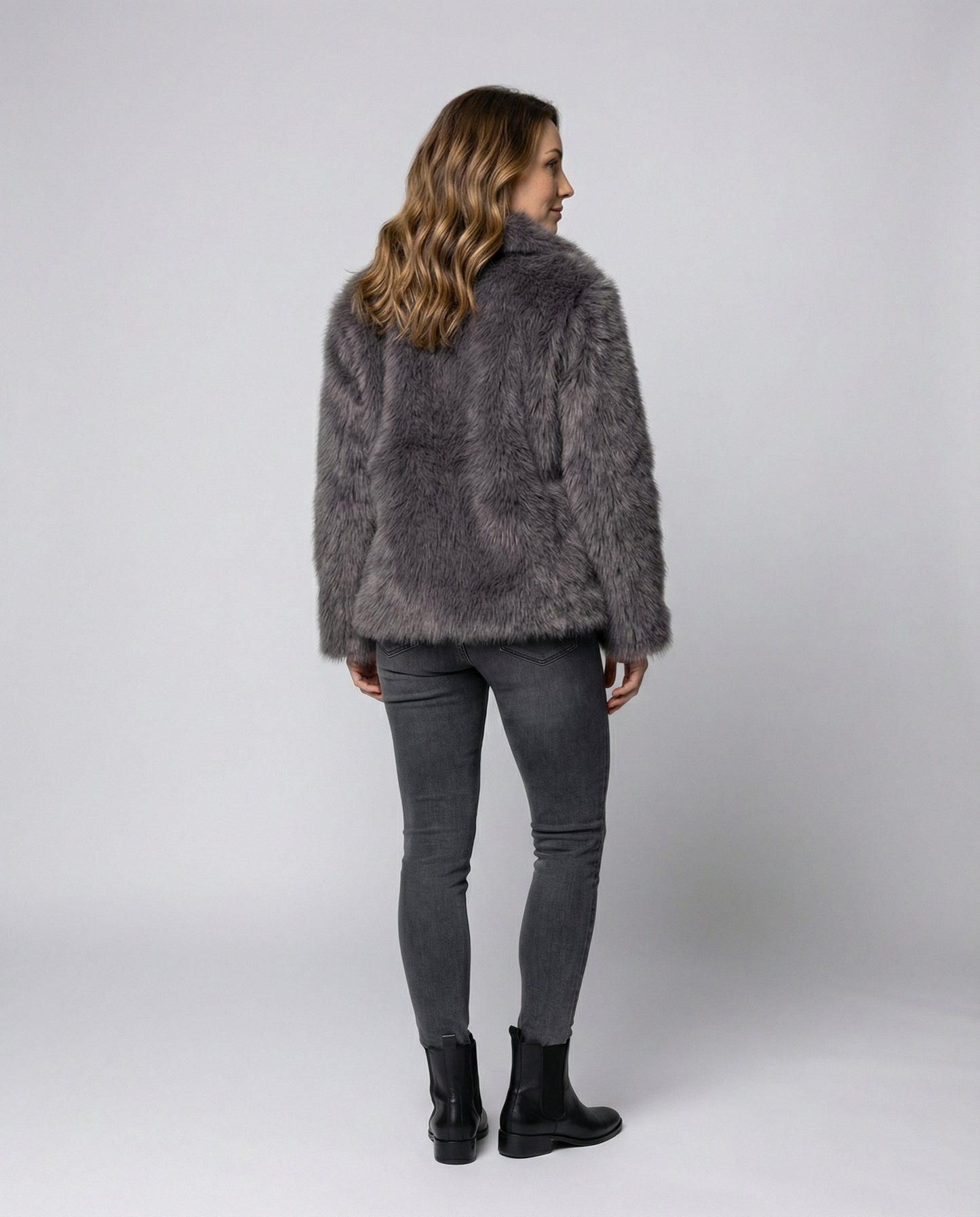Giacca Donna con Collo Sciarpa in Ecopelliccia