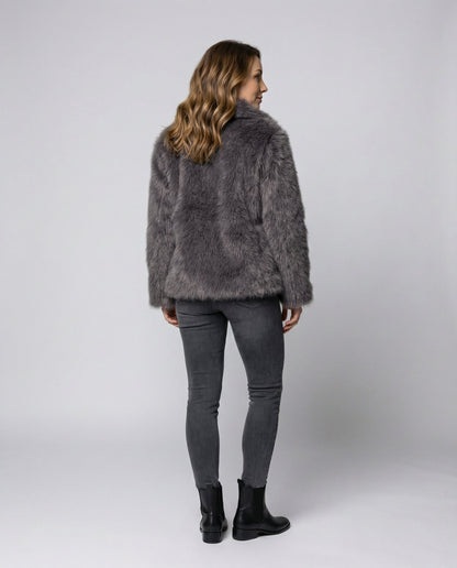 Giacca Donna con Collo Sciarpa in Ecopelliccia