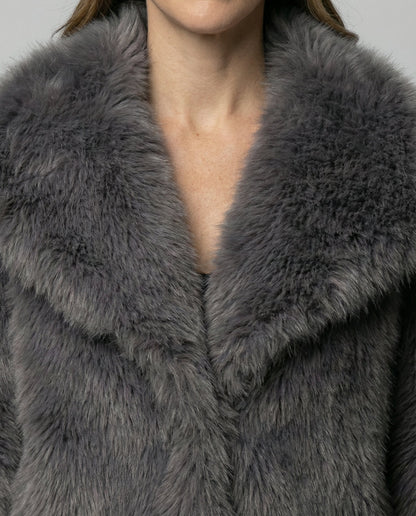 Giacca Donna con Collo Sciarpa in Ecopelliccia