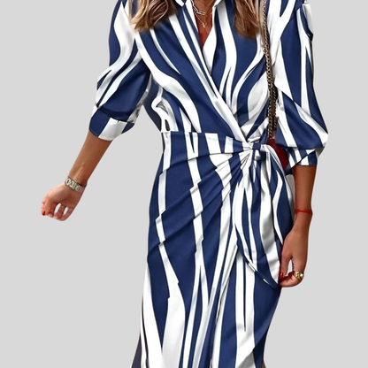 Abito Midi Donna a Righe Stile Portafoglio