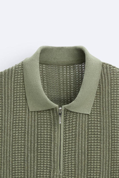 Polo Uomo Maglia Strutturata con Zip