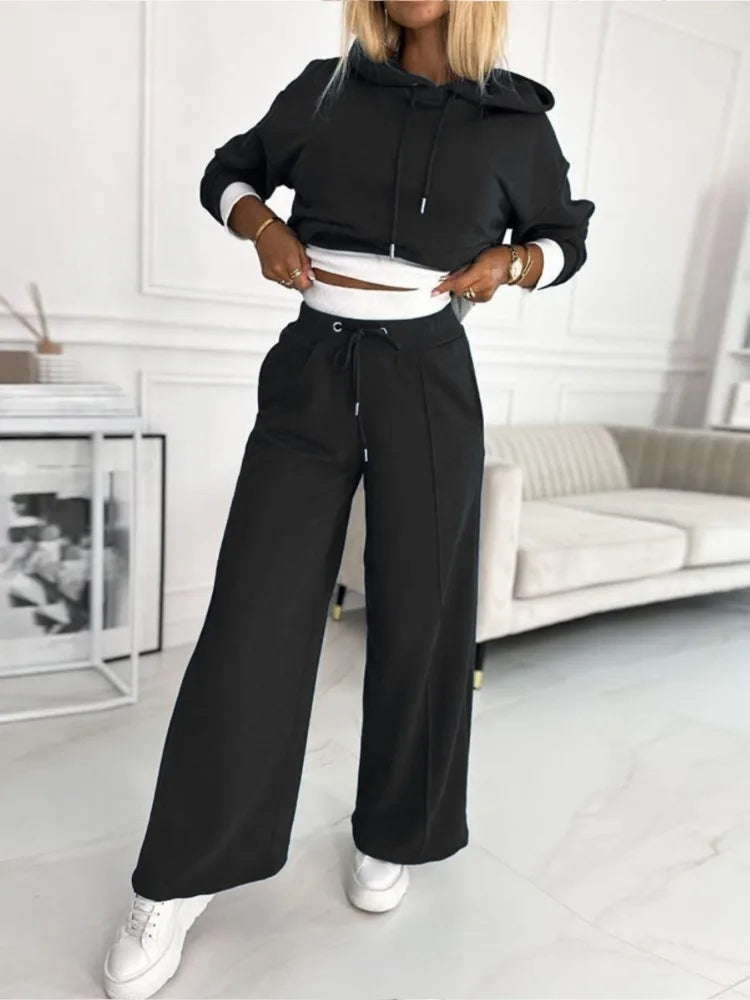 Completo Donna Felpa con Cappuccio e Pantaloni Jogger Morbido Elegante