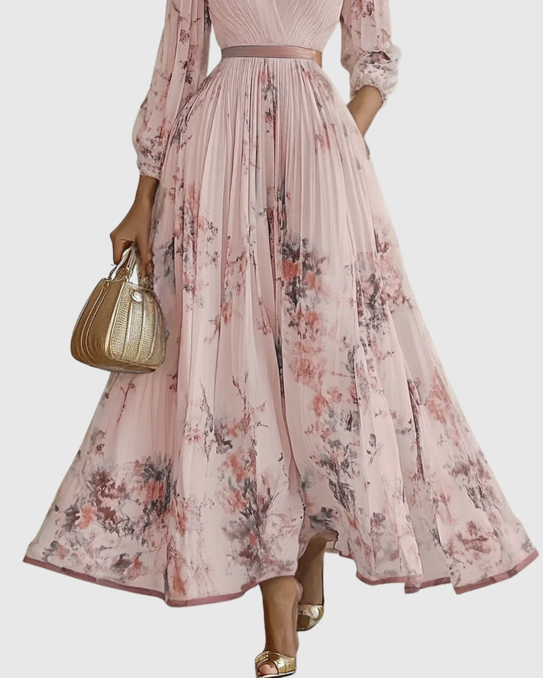 Abito Midi Donna Plissettato Senza Maniche Fantasia Floreale