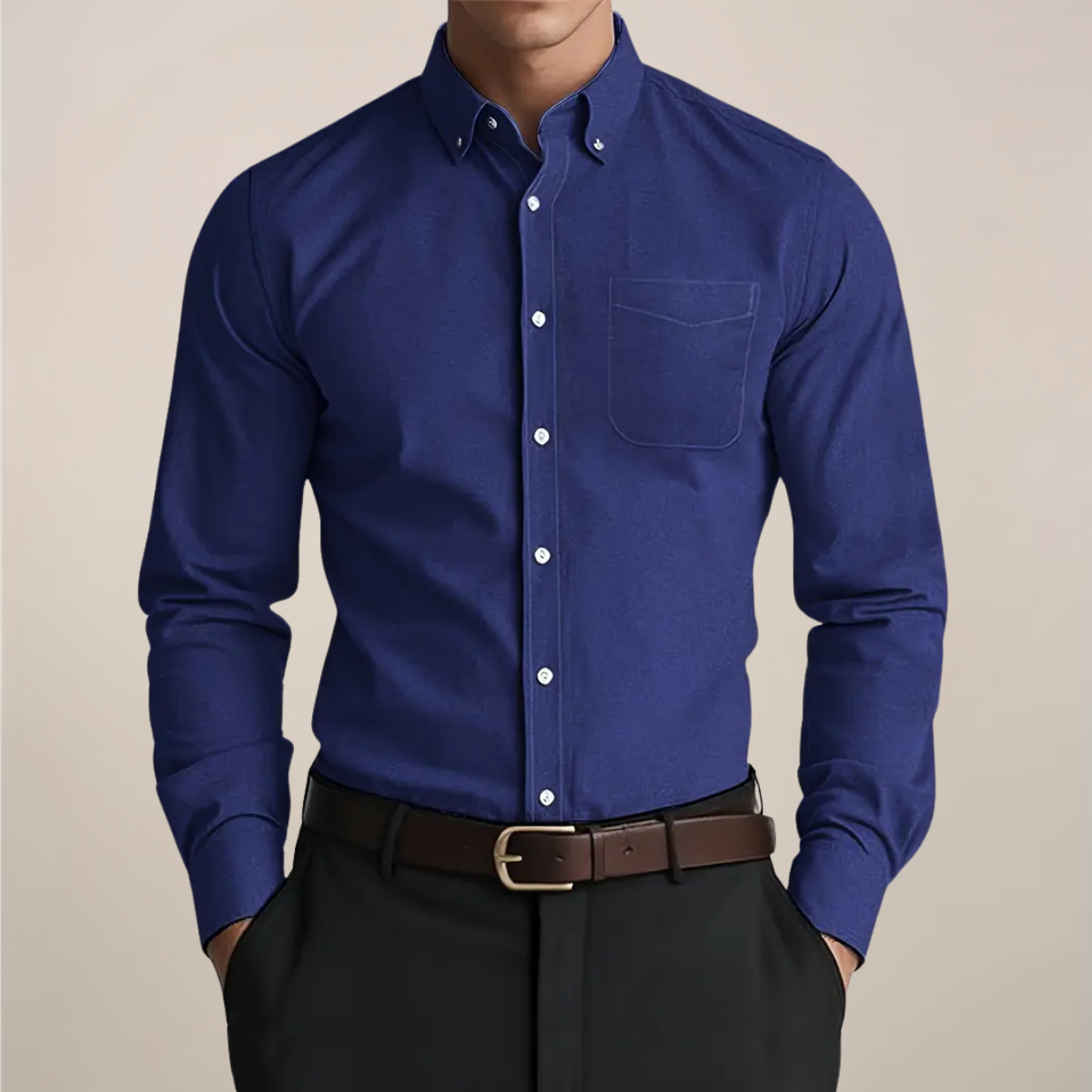 Camicia Uomo Manica Lunga con Bottoni e Tasca sul Petto