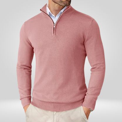 Maglione Uomo Collo con Zip Linee Sottili Slim Fit