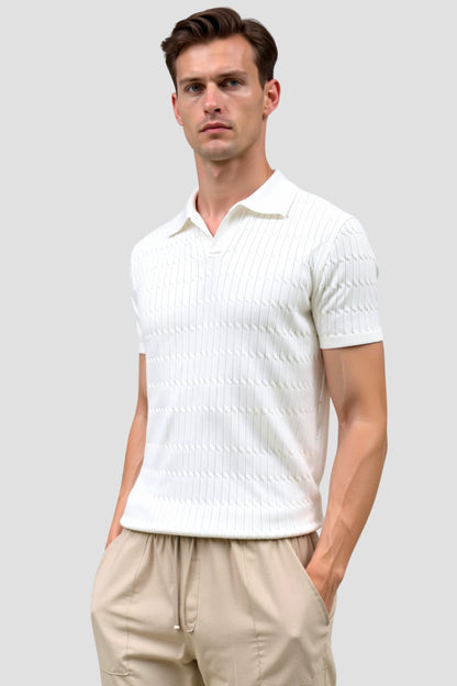 Polo Uomo Maglia Lavorata a Maglia con Motivo Strutturato