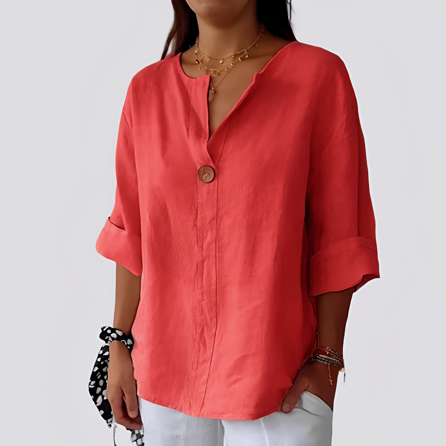 Camicia Donna Casual Scollo a V Vestibilità Comoda